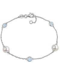Rina Limor - 0.90 Ct. Tw. Sky Topaz & 7-7.5Mm Pearl Charm Bracelet - Lyst