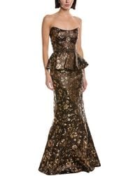 Marchesa - Jacquard Peplum Gown - Lyst