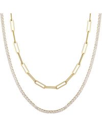 Adornia - 14K Plated Tennis & Paperclip Chain Necklace Set - Lyst