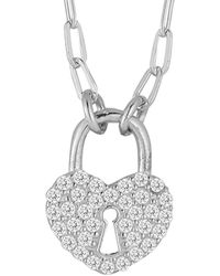 Glaze Jewelry - Rhodium Plated Cz Heart Padlock Necklace - Lyst