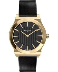 Ferragamo Men's Leather Strap Watch, 41mm - Black