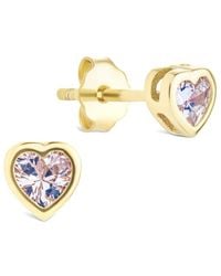 Sterling Forever - 14k Over Silver Cz Bezel Set Heart Stud Earrings - Lyst
