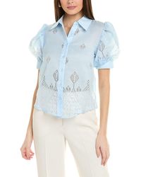 Gracia - Sheer Graphic Puff Sleeve Shirt - Lyst
