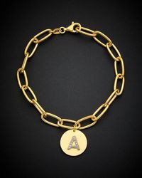 Italian Gold Over Silver - 18K Italian Over 0.15 Ct. Tw. Diamond Link Initial Bracelet (-Z) - Lyst