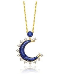Genevive Jewelry - Two-tone Over Silver Cz Moon Necklace - Lyst