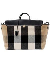 Burberry - Beige, Black, White Leather & Wool Society Xl Tote (authentic Pre- Loved) - Lyst