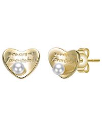 Rachel Glauber - 14K Plated 3Mm Pearl Heart Earrings - Lyst