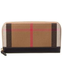 Burberry - Large Canvas & Leather Zip Around Wallet - Lyst