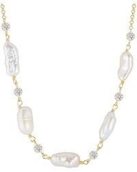 Glaze Jewelry - 14k Over Silver Pearl Cz Necklace - Lyst