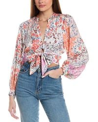Reiss - Elle Meadow Print Tie Front Top - Lyst
