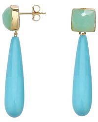 Liv Oliver - 18k Plated 35.00 Ct. Tw. Sea Green Chalcedony & 10x30mm Pearl Drop Earrings - Lyst