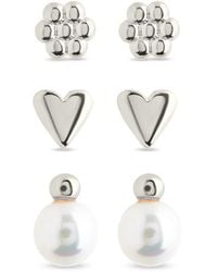 Sterling Forever - Silver 9.5mmmm Pearl Irene Pearl, Flower, & Heart Set Of 3 Earrings - Lyst