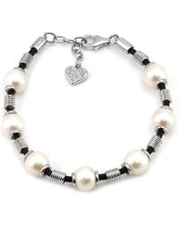 Gemstones - 0.06 Ct. Tw. Diamond 8-9Mm Pearl Leather Bracelet - Lyst