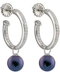 Splendid - Rhodium Plated Silver 8-8.5mm Freshwater Pearl & Cz Drop Earrings - Lyst