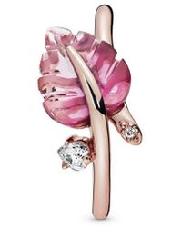 PANDORA - Rose 14k Rose Gold Plated Pink Murano Glass Cz Leaf Ring - Lyst