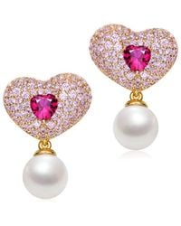 Genevive Jewelry - 18k Over Silver 8mm Pearl Cz Earrings - Lyst