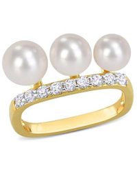 Rina Limor - Gold Over Silver 0.41 Ct. Tw. White Topaz 6-7.5mm Pearl Ring - Lyst