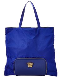 Versace Convertible Medusa Head Leather & Nylon Tote - Blue