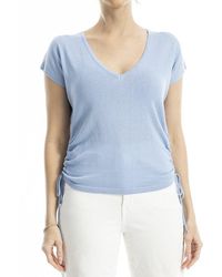 Max Studio - Ruched Cap Sleeve Linen-Blend Sweater - Lyst