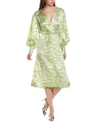 Ganni - Drop-shoulder V-neck Silk-blend Maxi Dress - Lyst