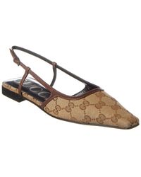 Gucci - GG Canvas & Leather Slingback Flat - Lyst