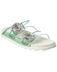 Roger Vivier - Viv Strass Buckle Vinyl & Leather Slide - Lyst
