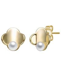 Rachel Glauber - 14K Plated 4Mm Pearl Clover Earrings - Lyst