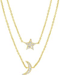 Sterling Forever - 14k Plated Cz Layered Crescent & Star Necklace - Lyst