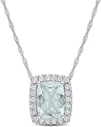 Rina Limor - 14k 2.24 Ct. Tw. Diamond & Aquamarine Rectangle Halo Pendant - Lyst