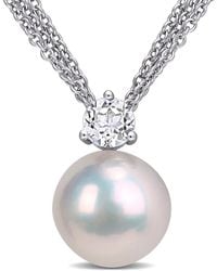 Pearls - Silver 0.59 Ct. Tw. White Topaz & 11-12mm Freshwater Pearl Pendant - Lyst