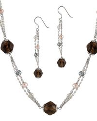 Splendid - Rhodium Plated 4-4.5Mm Freshwater Pearl Drop Earrings & Necklace Set - Lyst