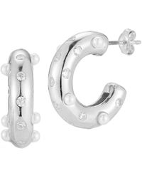 Sphera Milano - Silver 2.5mm Pearl Cz Hoops - Lyst
