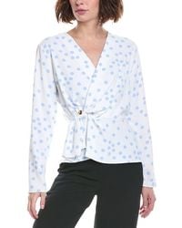 Halston - Long Sleeve Polka Dot Wrap Top - Lyst