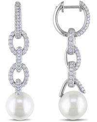 Rina Limor - 14k 1.76 Ct. Tw. Diamond 10-10.5mm Pearl Huggie Earrings - Lyst