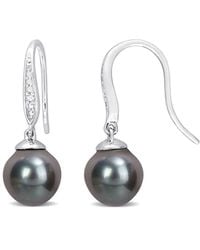 Rina Limor - Silver Diamond 8-9mm Pearl Earrings - Lyst