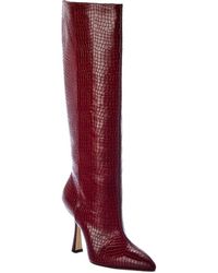 Stuart Weitzman Parton Croc-embossed Leather Knee-high Boot - Red