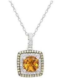Suzy Levian - Silver 0.02 Ct. Tw. Diamond & Gemstone Double Halo Pendant - Lyst
