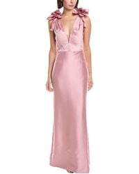 Marchesa - Sleeveless Deep V-Neck Silk-Blend Mikado Gown - Lyst