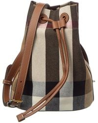 Burberry - Check Canvas & Leather Bucket Bag - Lyst