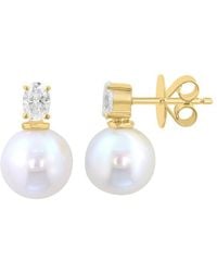 Effy Fine Jewelry - Over 0.49 Ct. Tw. Lab-Grown Diamond & 9Mm Pearl Earrings - Lyst