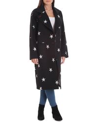 Avec Les Filles Double Face Star Print Raglan Coat - Black
