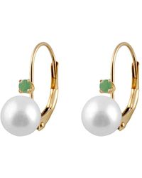 Splendid - 14k 0.10 Ct. Tw. Emerald & 7-7.5mm Freshwater Pearl Drop Earrings - Lyst