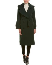 Burberry Gabardine Oversized Lapel Wool Trench Coat - Green