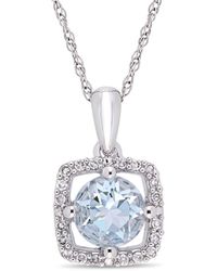 Rina Limor - 10k 0.80 Ct. Tw. Diamond & Aquamarine Square Halo Necklace - Lyst