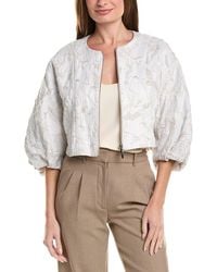 Lafayette 148 New York - Short Balloon Sleeve Zip Front Silk-Blend Jacket - Lyst