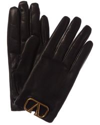Valentino Vlogo Cashmere-lined Leather Gloves - Black