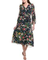 Anne Klein - Printed V-Neck Midi Dress - Lyst