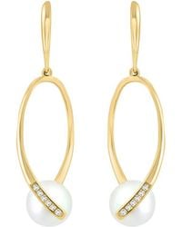 Effy Fine Jewelry - 14K 0.06 Ct. Tw. Diamond & Fresh Water Pearl 7.5Mm Pearl Earrings - Lyst
