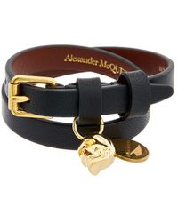 Alexander McQueen Skull Double Wrap Leather Bracelet - Multicolour
