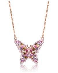 Genevive Jewelry - Two-tone Over Silver Cz Butterfly Necklace - Lyst